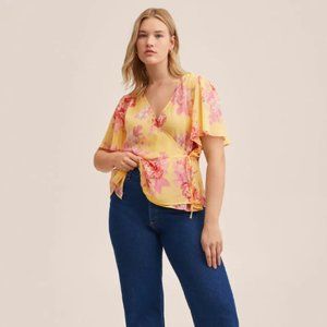 NWT Yellow + Pink Wrap Floral Blouse